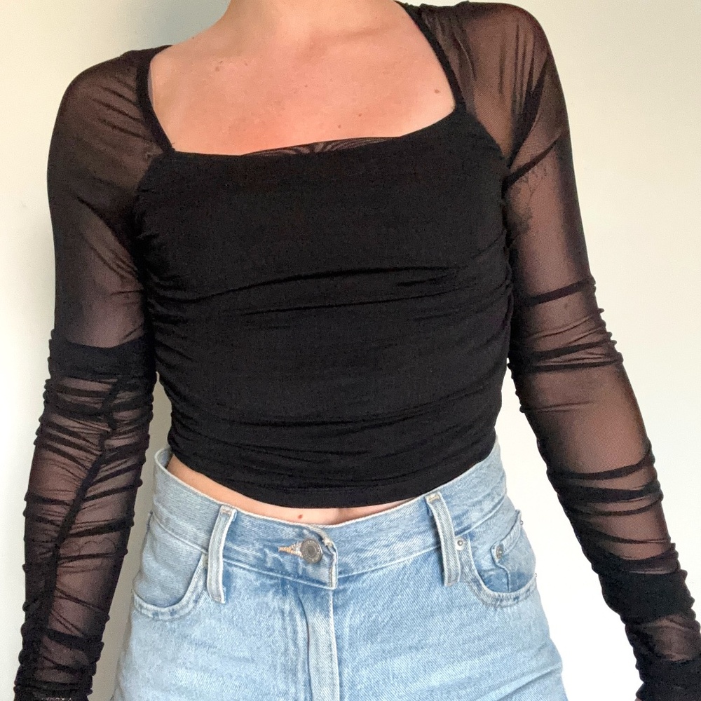 long sleeve sheer top
